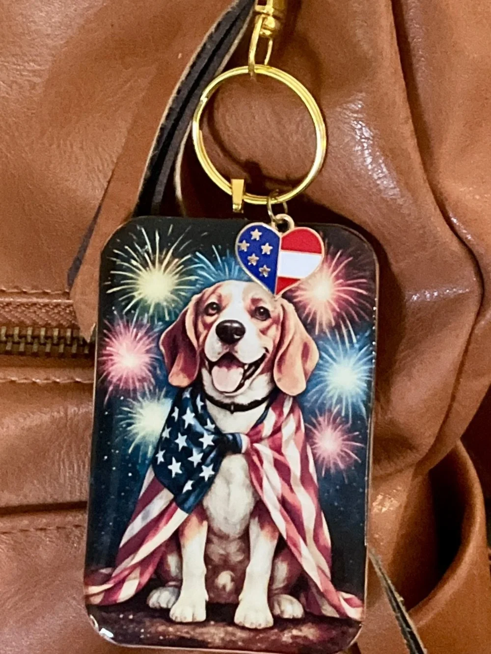 Beagle Patriotic American Flag dog keyring / purse charm handmade by Sally